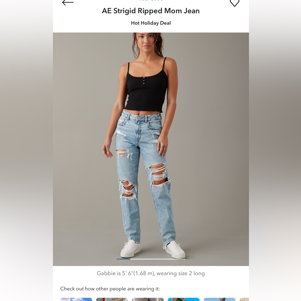 AE Strigid Ripped Mom Jean Size 14